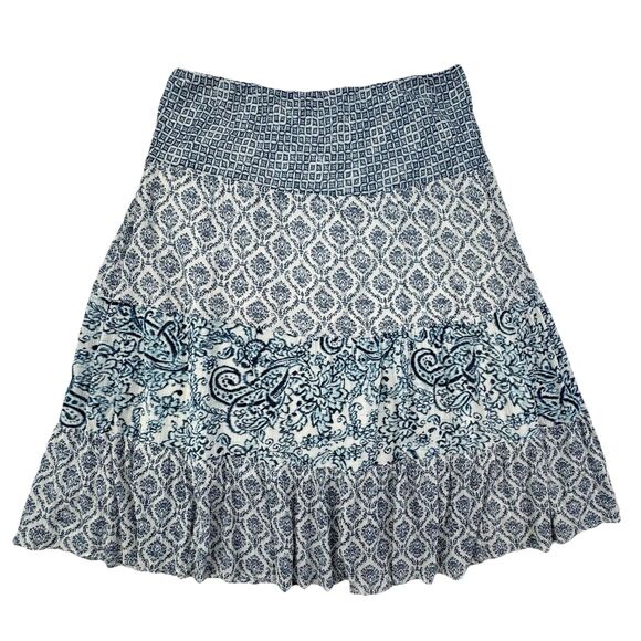 Chaps Blue White Boho Print Midi Skirt 2X Tiered Elastic Waist Lined Paisley - Picture 1 of 8